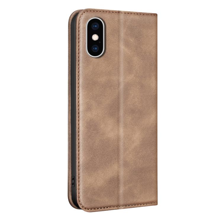 For iPhone XS Max BINFEN COLOR Calfskin Texture Magnetic RFID Vegan Leather Phone Case