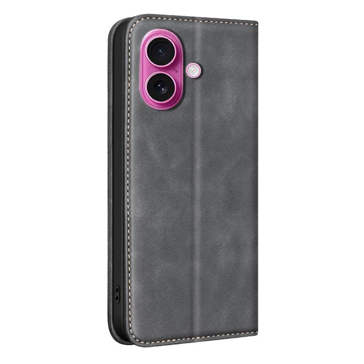For iPhone 16 Plus BINFEN COLOR Calfskin Texture Magnetic RFID Vegan Leather Phone Case