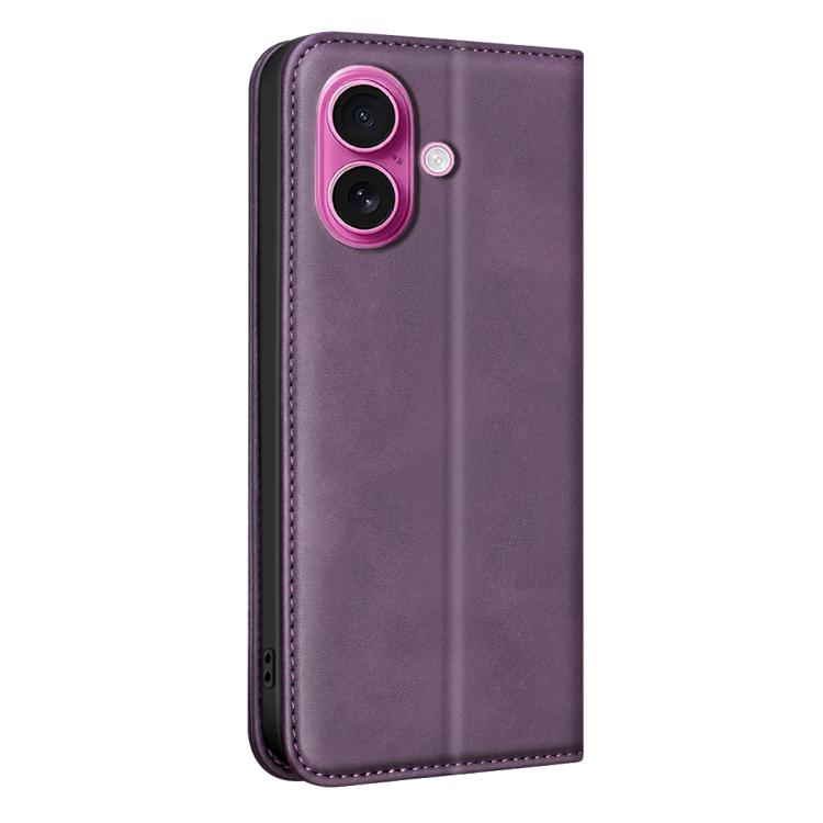 For iPhone 16 Plus BINFEN COLOR Calfskin Texture Magnetic RFID Vegan Leather Phone Case