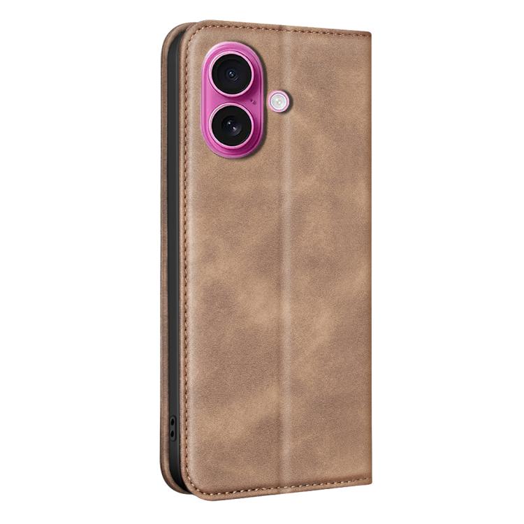 For iPhone 16 Plus BINFEN COLOR Calfskin Texture Magnetic RFID Vegan Leather Phone Case