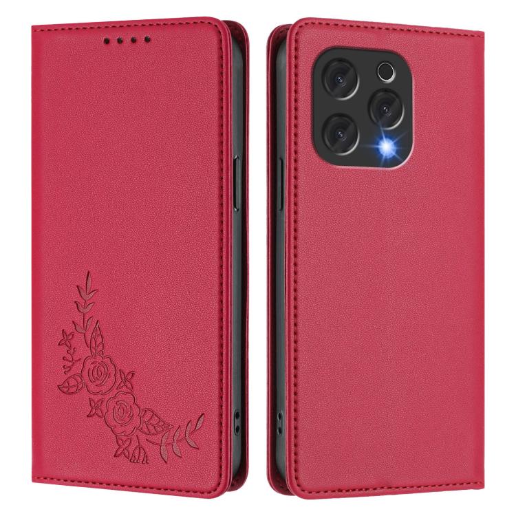 For Doogee N55 / N55 Plus Peony Embossed Magnetic RFID Vegan Leather Phone Case