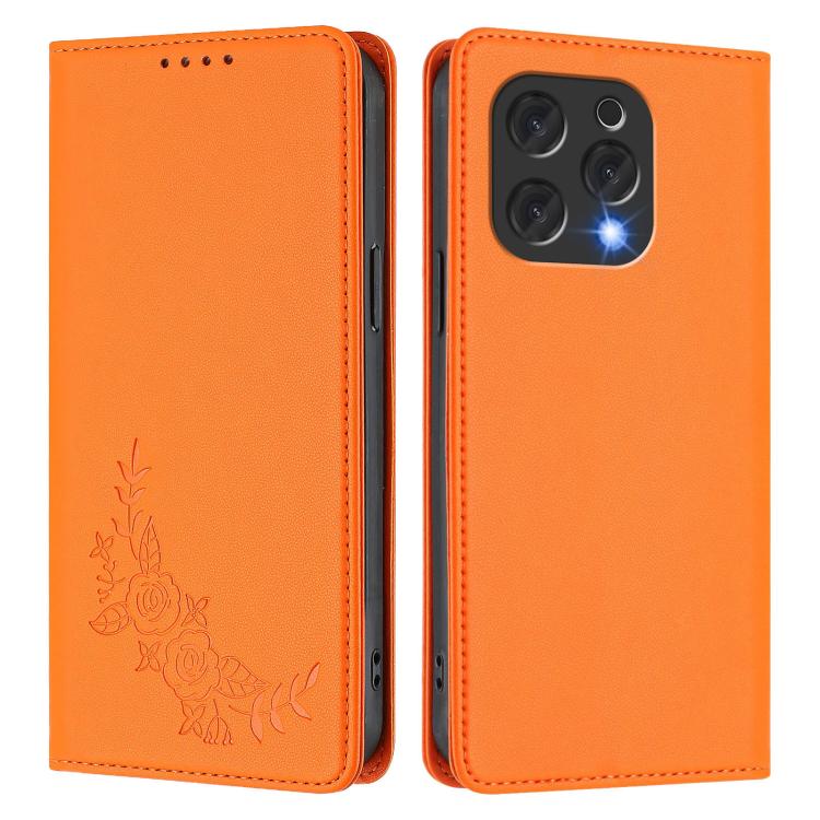 For Doogee N55 / N55 Plus Peony Embossed Magnetic RFID Vegan Leather Phone Case