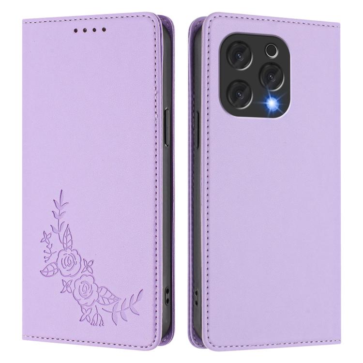 For Doogee N55 / N55 Plus Peony Embossed Magnetic RFID Vegan Leather Phone Case