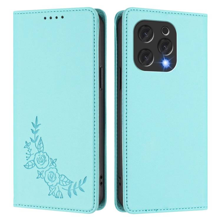 For Doogee N55 / N55 Plus Peony Embossed Magnetic RFID Vegan Leather Phone Case