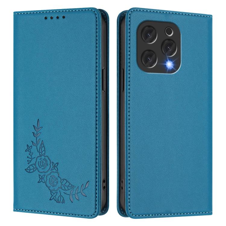For Doogee N55 / N55 Plus Peony Embossed Magnetic RFID Vegan Leather Phone Case