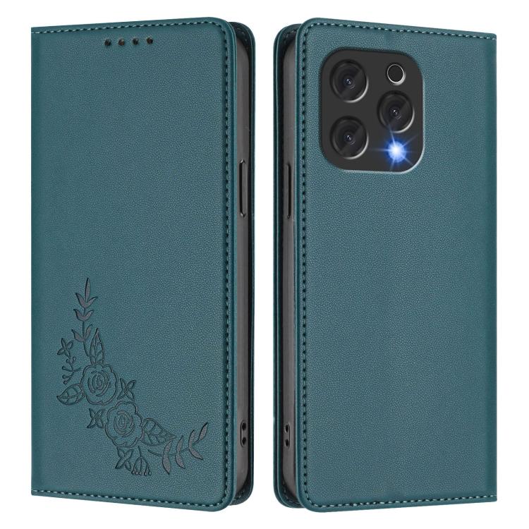 For Doogee N55 / N55 Plus Peony Embossed Magnetic RFID Vegan Leather Phone Case