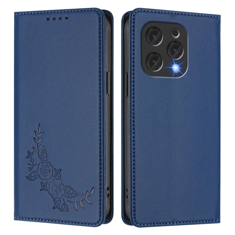 For Doogee N55 / N55 Plus Peony Embossed Magnetic RFID Vegan Leather Phone Case