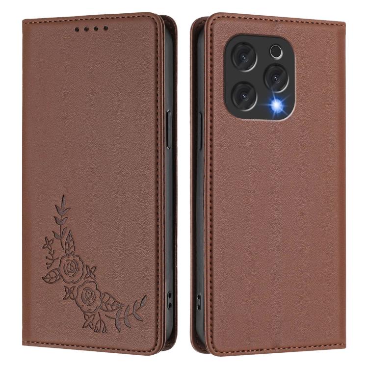For Doogee N55 / N55 Plus Peony Embossed Magnetic RFID Vegan Leather Phone Case