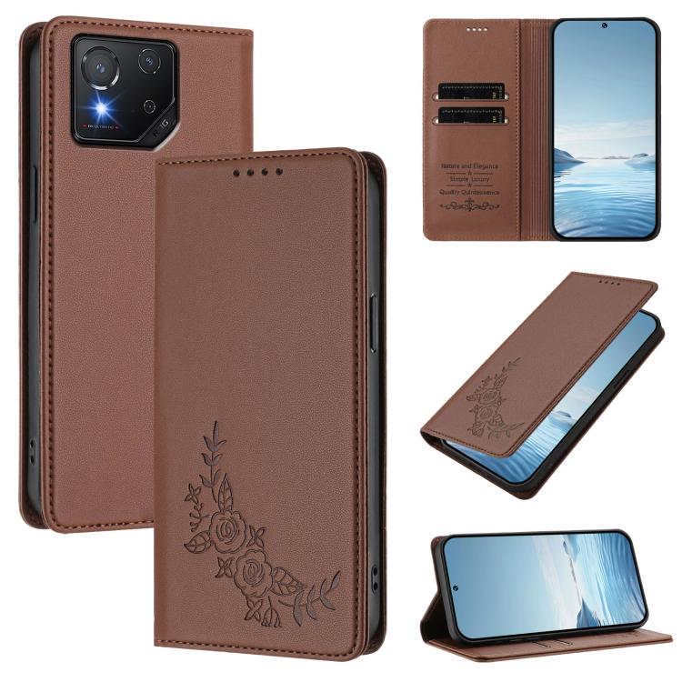 For Doogee N55 / N55 Plus Peony Embossed Magnetic RFID Vegan Leather Phone Case