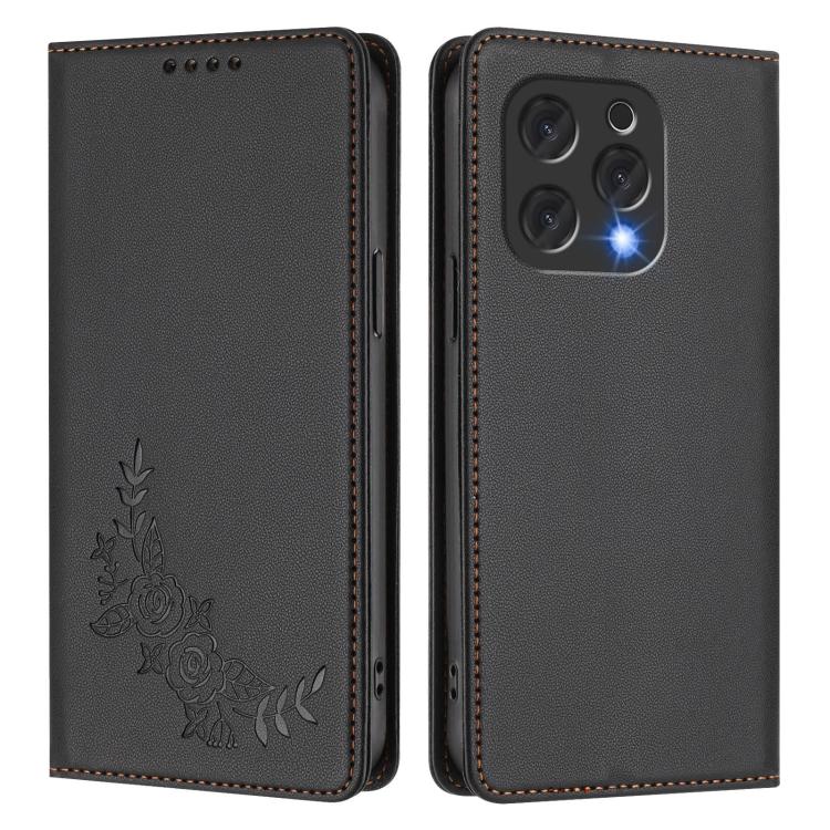 For Doogee N55 / N55 Plus Peony Embossed Magnetic RFID Vegan Leather Phone Case
