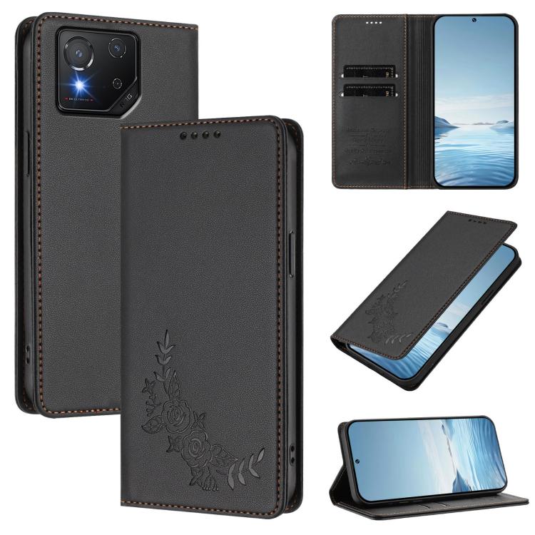 For Doogee N55 / N55 Plus Peony Embossed Magnetic RFID Vegan Leather Phone Case