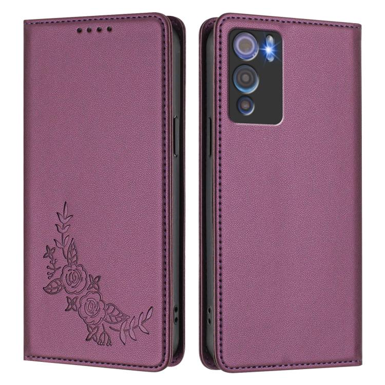 For Doogee N60 Pro Peony Embossed Magnetic RFID Vegan Leather Phone Case