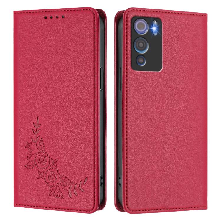 For Doogee N60 Pro Peony Embossed Magnetic RFID Vegan Leather Phone Case