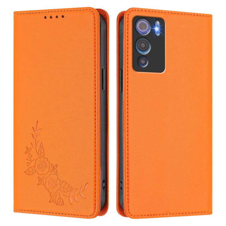 For Doogee N60 Pro Peony Embossed Magnetic RFID Vegan Leather Phone Case