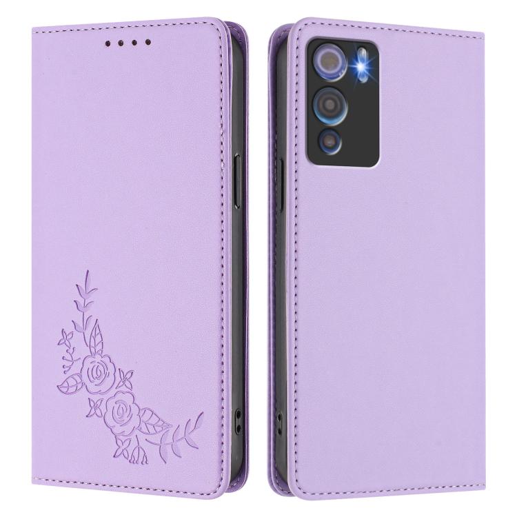For Doogee N60 Pro Peony Embossed Magnetic RFID Vegan Leather Phone Case