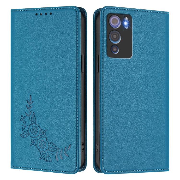 For Doogee N60 Pro Peony Embossed Magnetic RFID Vegan Leather Phone Case