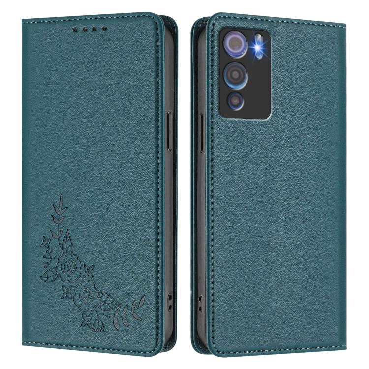 For Doogee N60 Pro Peony Embossed Magnetic RFID Vegan Leather Phone Case
