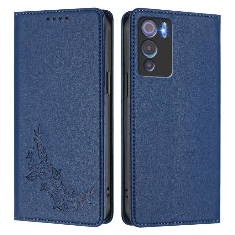 For Doogee N60 Pro Peony Embossed Magnetic RFID Vegan Leather Phone Case