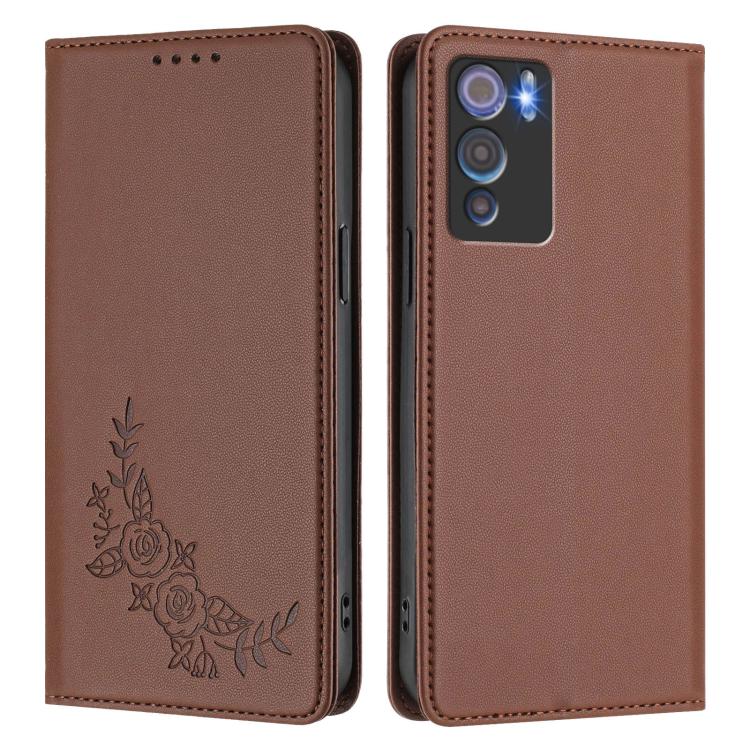 For Doogee N60 Pro Peony Embossed Magnetic RFID Vegan Leather Phone Case