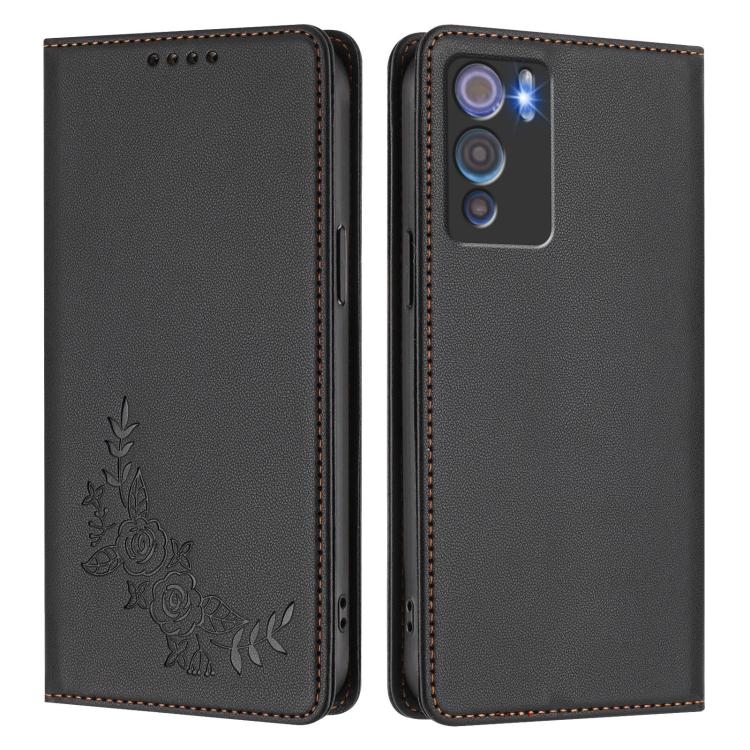 For Doogee N60 Pro Peony Embossed Magnetic RFID Vegan Leather Phone Case