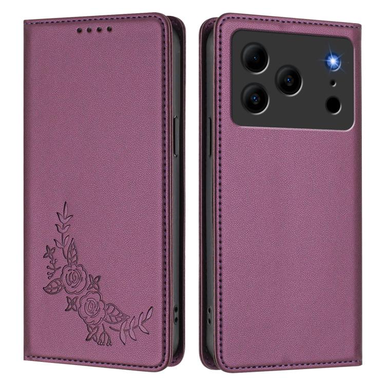 For Doogee Note 56 / Note 56 Pro Peony Embossed Magnetic RFID Vegan Leather Phone Case