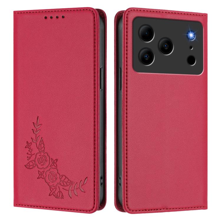 For Doogee Note 56 / Note 56 Pro Peony Embossed Magnetic RFID Vegan Leather Phone Case