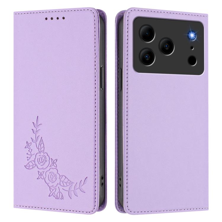 For Doogee Note 56 / Note 56 Pro Peony Embossed Magnetic RFID Vegan Leather Phone Case