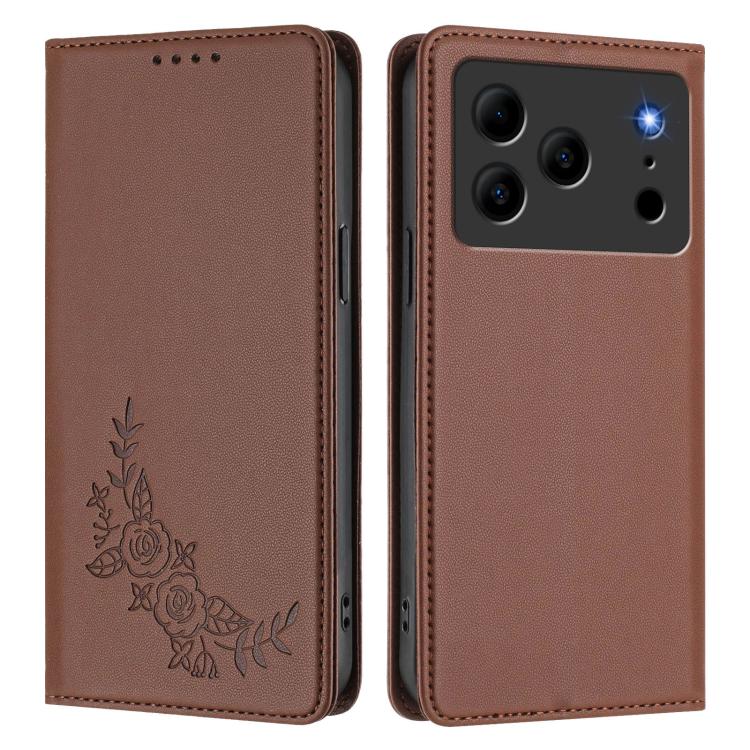 For Doogee Note 56 / Note 56 Pro Peony Embossed Magnetic RFID Vegan Leather Phone Case