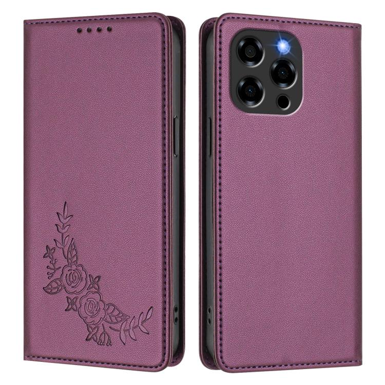 For Doogee Note 58 / Note 58 Pro Peony Embossed Magnetic RFID Vegan Leather Phone Case