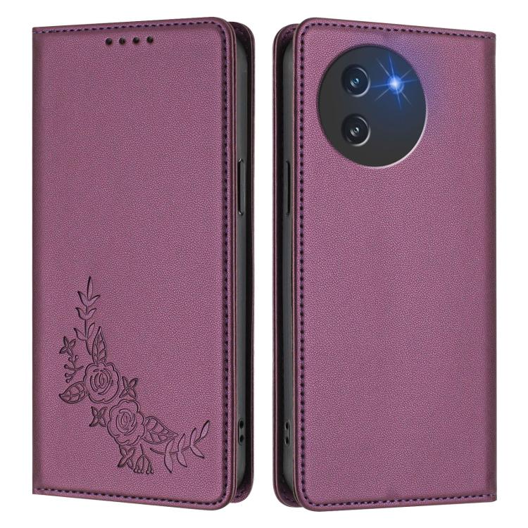 For Doogee Note 59 5G / Note 59 Pro Peony Embossed Magnetic RFID Vegan Leather Phone Case