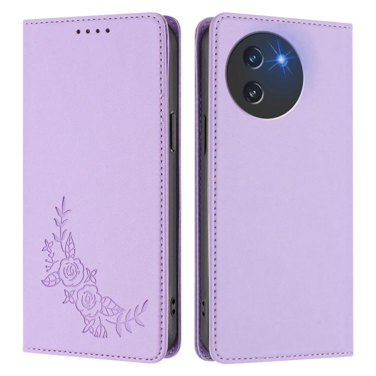 For Doogee Note 59 5G / Note 59 Pro Peony Embossed Magnetic RFID Vegan Leather Phone Case