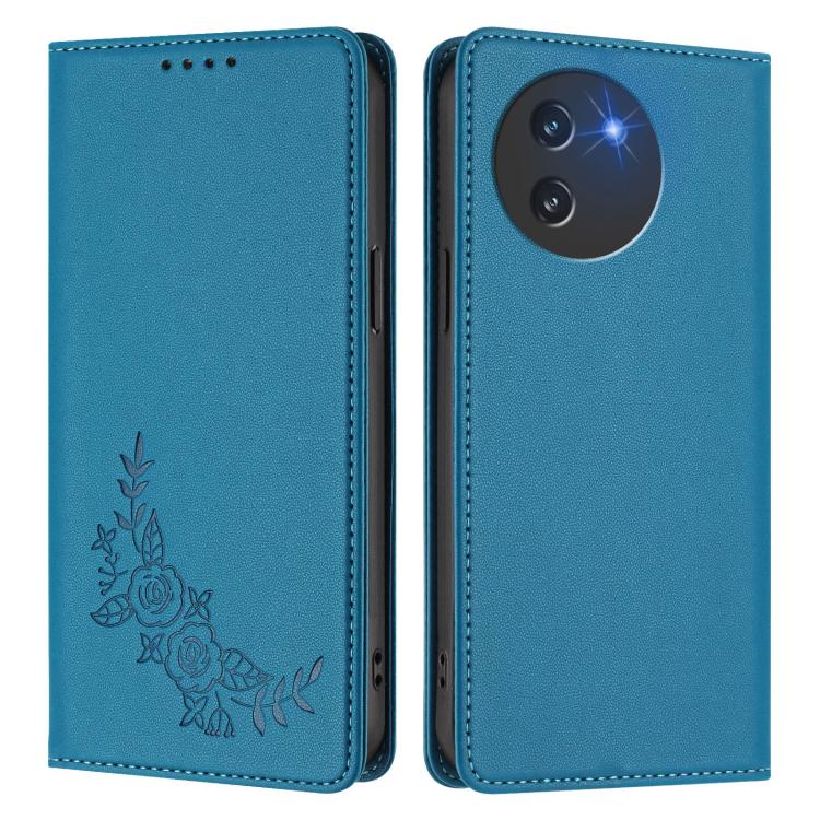 For Doogee Note 59 5G / Note 59 Pro Peony Embossed Magnetic RFID Vegan Leather Phone Case