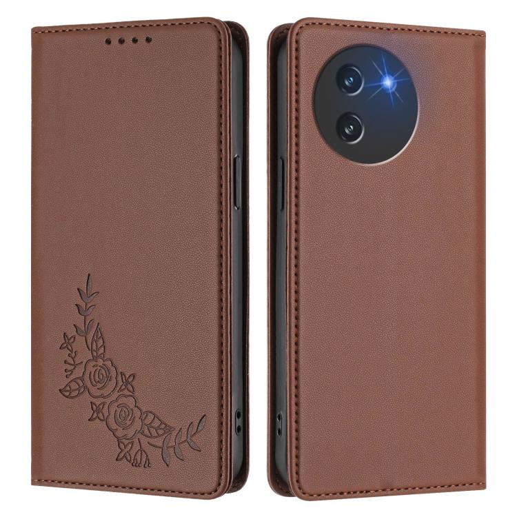 For Doogee Note 59 5G / Note 59 Pro Peony Embossed Magnetic RFID Vegan Leather Phone Case