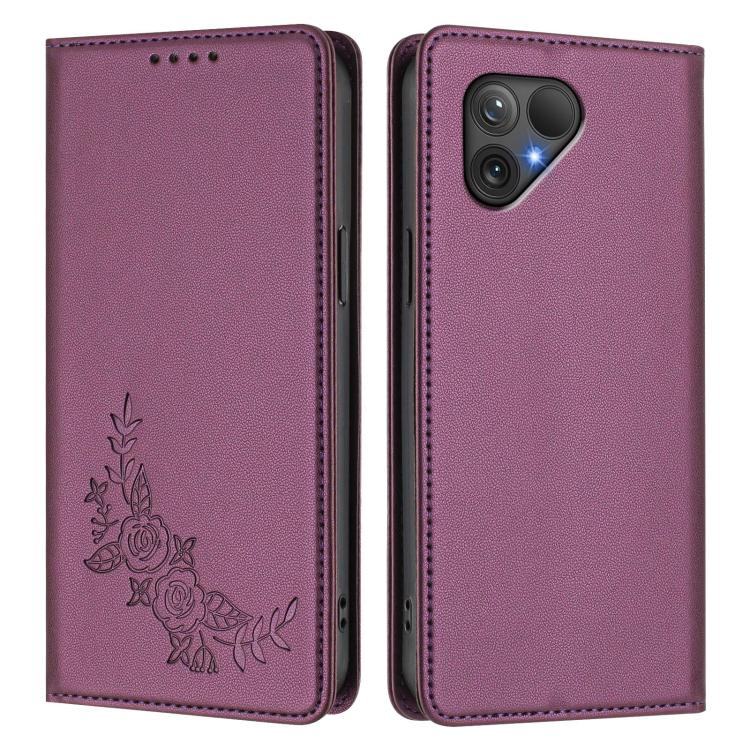For Fairphone 5 Peony Embossed Magnetic RFID Vegan Leather Phone Case