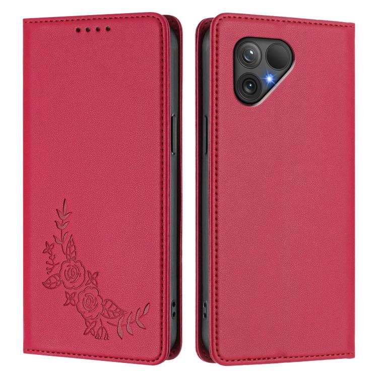 For Fairphone 5 Peony Embossed Magnetic RFID Vegan Leather Phone Case