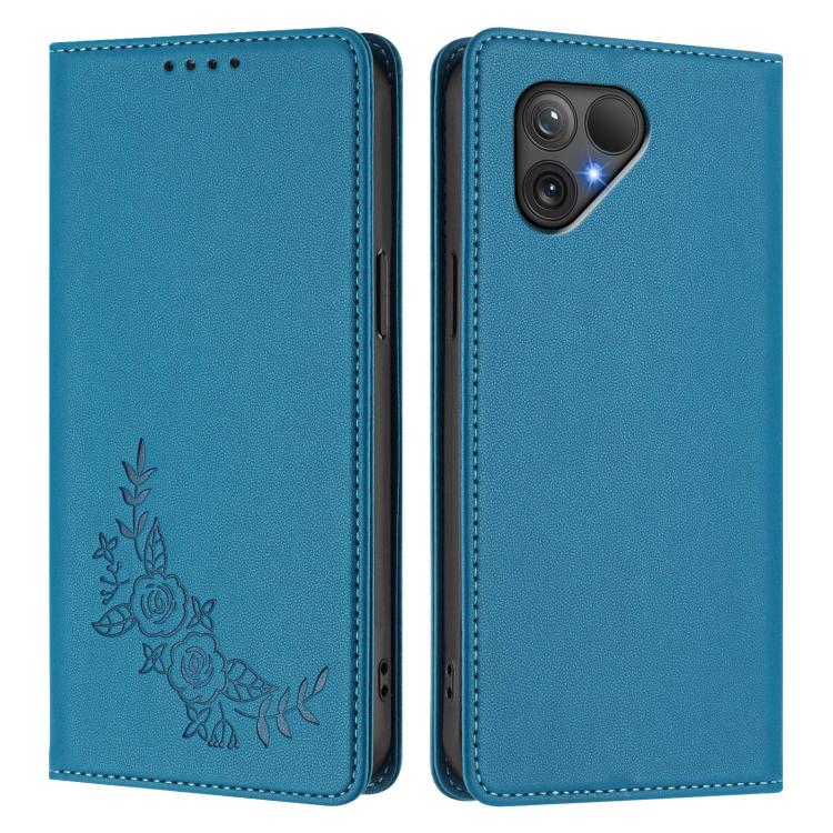 For Fairphone 5 Peony Embossed Magnetic RFID Vegan Leather Phone Case