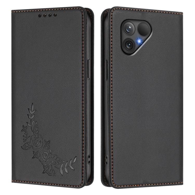 For Fairphone 5 Peony Embossed Magnetic RFID Vegan Leather Phone Case