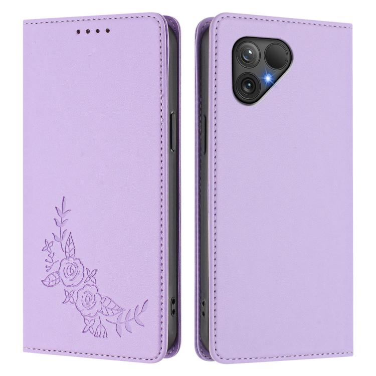 For Fairphone 6 Peony Embossed Magnetic RFID Vegan Leather Phone Case