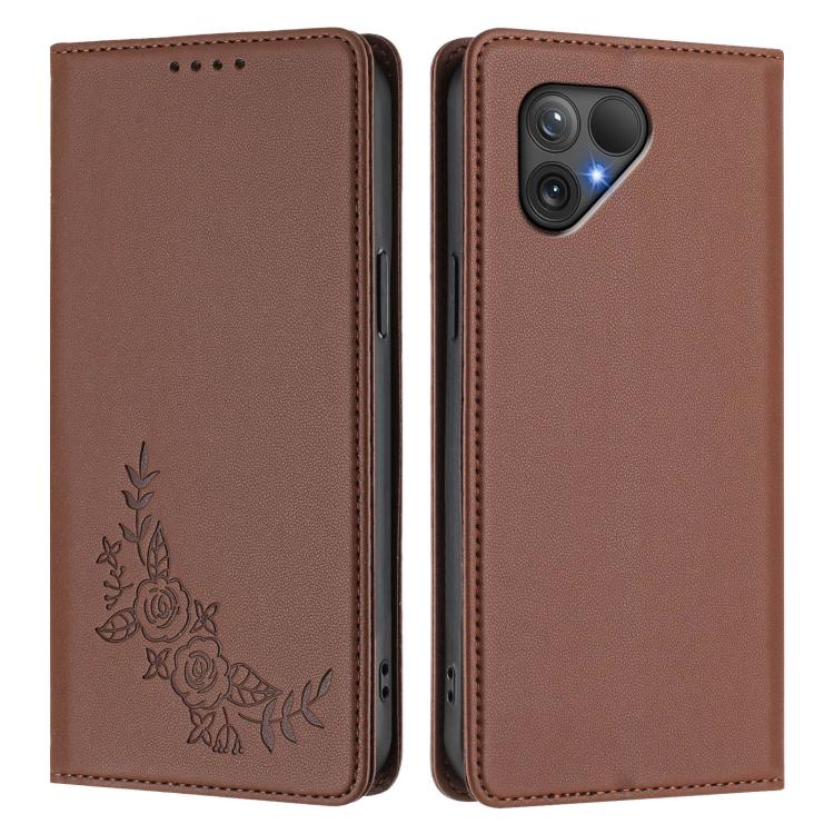 For Fairphone 6 Peony Embossed Magnetic RFID Vegan Leather Phone Case