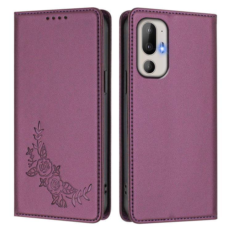 For HTC U24 Pro Peony Embossed Magnetic RFID Vegan Leather Phone Case