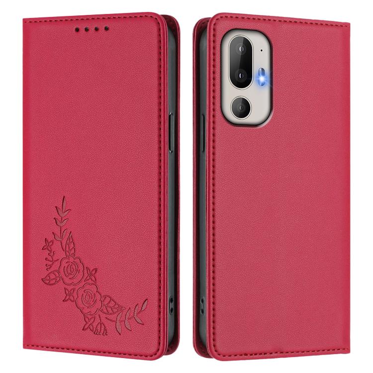 For HTC U24 Pro Peony Embossed Magnetic RFID Vegan Leather Phone Case