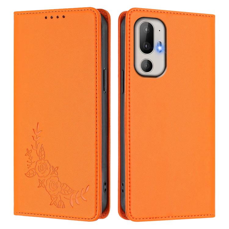 For HTC U24 Pro Peony Embossed Magnetic RFID Vegan Leather Phone Case