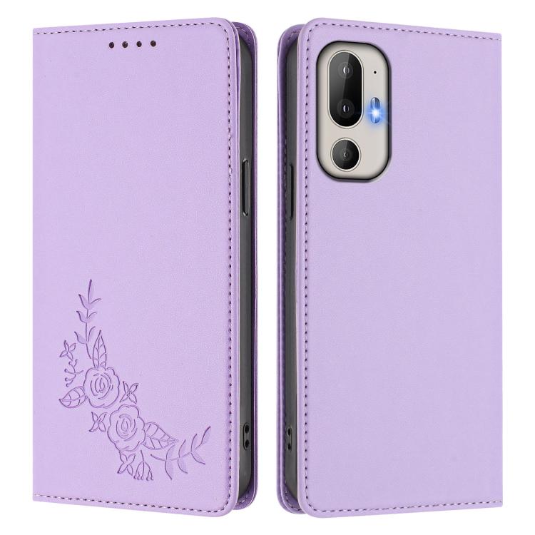 For HTC U24 Pro Peony Embossed Magnetic RFID Vegan Leather Phone Case