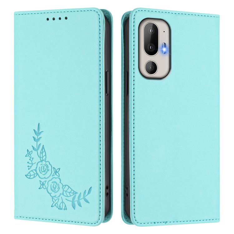 For HTC U24 Pro Peony Embossed Magnetic RFID Vegan Leather Phone Case