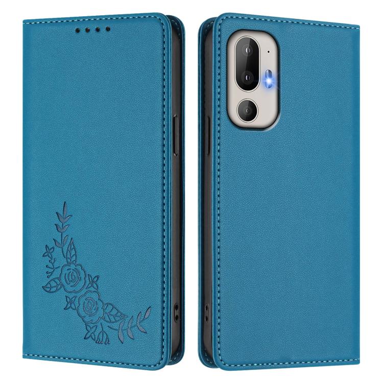 For HTC U24 Pro Peony Embossed Magnetic RFID Vegan Leather Phone Case