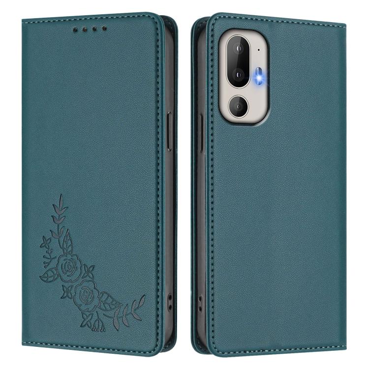 For HTC U24 Pro Peony Embossed Magnetic RFID Vegan Leather Phone Case