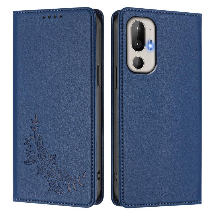 For HTC U24 Pro Peony Embossed Magnetic RFID Vegan Leather Phone Case