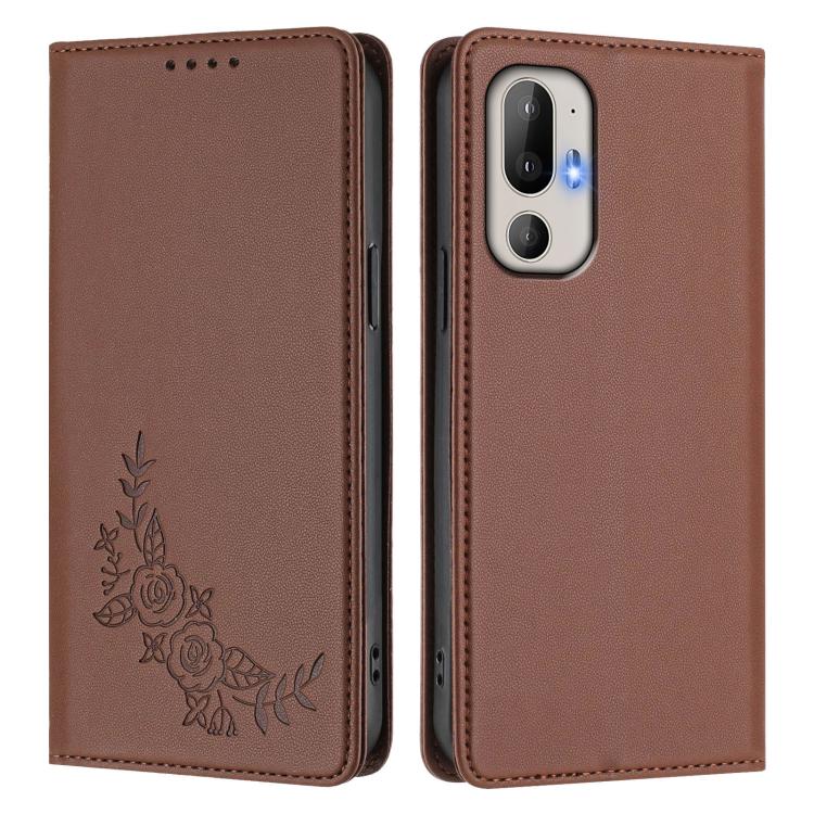 For HTC U24 Pro Peony Embossed Magnetic RFID Vegan Leather Phone Case