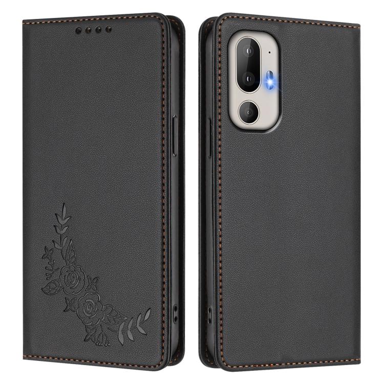For HTC U24 Pro Peony Embossed Magnetic RFID Vegan Leather Phone Case