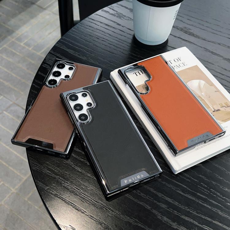 For Samsung Galaxy S24 Ultra 5G Palida Electroplated Mecha-Style Vegan Leather Shockproof Phone Case